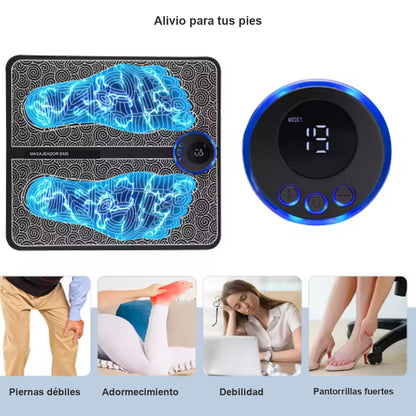Alfombrilla de masaje EMS para pies con mando a distancia, 8 modos y 19 niveles